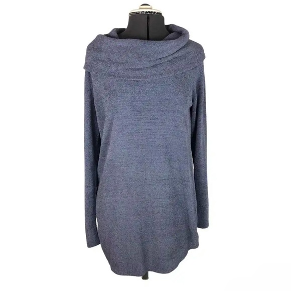 Barefoot Dreams Cozy Chic Ultra Lite Periwinkle Cowl Neck Tunic Sweater - Picture 8 of 12